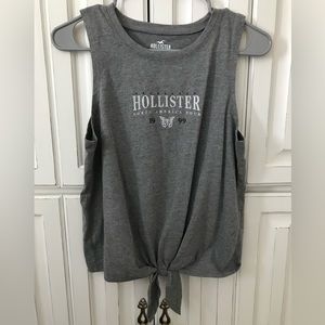 Hollister Gray Graphic Tie-Front Tank Top
